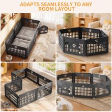 Dog Playpen 6 Panel, Puppy Playpen for Small Puppy, Small Dog Fence Indoor, Plastic Enclosure with Decorative Claw Print & Roof Style Gate, Secure Lock, Ideal for Cats, Rabbits, Black - view 3 of 5 | KMFURNILA