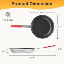 12 Inch Nonstick Frying Pan, Heavy-Gauge Aluminum Skillet with Ceramic Nonstick Coating & Stainless Steel Induction Base, Oven Safe, Red Hanging Handle - view 2 of 5 | KMFURNILA