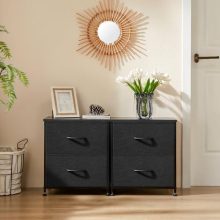 Black Nightstands Set of 2 with Two Drawer Side Tables Living Room 2 Drawer Dresser Bedroom End Bedside Table Cabinet with Storage Night Stand, Wooden Top Metal Frame Handle, 20” Tall - view 2 of 5 | KMFURNILA