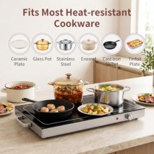 Electric Warming Tray, 25″x15″ Tempered Glass Food Warmer, Black - view 3 of 5 | KMFURNILA