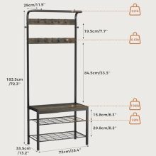 Hall Tree with Bench and Shoe Storage, 4-in-1 Entryway Organizer with 10 Hooks and Storage Shelf,Coat Rack Freestanding with 2-Tier Storage Shelf for Living Room, Bedroom Gray - view 3 of 5 | KMFURNILA