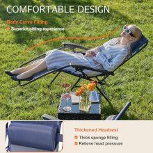 2PC Folding Chaise Lounge, Outdoor Sun Tanning Chairs with Pillow, Zero Gravity Chairs with Reclining Back Cup Holder, Steel Frame & Breathable Mesh for Beach, Yard, Patio, Poolside, Blue - view 3 of 5 | KMFURNILA