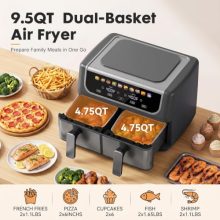 2 Baskets Air Fryer 9.5 QT, 10 in 1 Dual Air Fryers with Ceramic Crisper Plate, 80-450°F Wide Temp, Smart Cooking Mode with Match & Sync Cook, Shake Reminder, Roast, Defrost, Bake, Black - view 5 of 5 | KMFURNILA