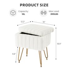 Vanity Stool Chair Faux Fur with Storage, Soft Ottomans 4 Metal Legs with Adjustable Anti-Slip Feet Thick Padded Seat Modern Multifunctional Bedroom Chairs for Makeup - view 3 of 5 | KMFURNILA