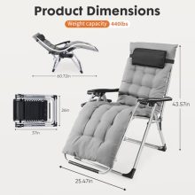 Zero Gravity Chair with Cushion & Tray, Portable Zero Gravity Recliner, Foldable Outdoor Lounge Chair for Patio, Camping & Backyard, Adjustable Anti-Gravity Chair, 440 lbs Capacity - view 3 of 5 | KMFURNILA