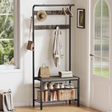 Hall Tree with Bench and Shoe Storage, 4-in-1 Entryway Organizer with 10 Hooks and Storage Shelf,Coat Rack Freestanding with 2-Tier Storage Shelf for Living Room, Bedroom Gray - view 2 of 5 | KMFURNILA