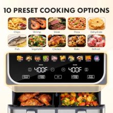 2 Baskets Air Fryer 9.5 QT, 10 in 1 Dual Air Fryers with Ceramic Crisper Plate, 80-450°F Wide Temp, Smart Cooking Mode with Match & Sync Cook, Shake Reminder, Roast, Defrost, Bake, Grey - view 3 of 5 | KMFURNILA