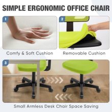 Office Computer Desk Mesh Chair, Ergonomic Small Low-Back Swivel Rolling Chairs with Wheels, Armless Comfy Seat Lumbar Support for Home, Small Spaces, Bedroom, Study, Student, Adults, Green - view 4 of 5 | KMFURNILA