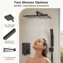 12 Inch Rainfall Shower System with Handheld Spray Matte Black - view 3 of 5 | KMFURNILA