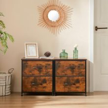 Rust Nightstands Set of 2 with Two Drawer Side Tables Living Room 2 Drawer Dresser Bedroom End Bedside Table Cabinet with Storage Night Stand, Wooden Top Metal Frame Handle, 20” Tall - view 2 of 5 | KMFURNILA