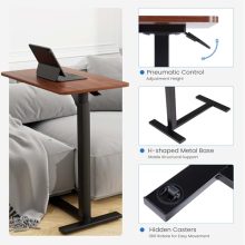 Bedside Table with Wheels Hospital Over Bed Table Trays for Eating, Adjustable Height Rolling Desk Portable Mobile Laptop Desk for Home Medical Breakfast TV Counch with Metal Base, Brown - view 5 of 5 | KMFURNILA