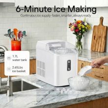 Nugget Ice Maker Countertop, Portable Ice Makers Machine with Removable Basket and Scoop, Self-Cleaning, Quiet, 6-Min Ready, 24lbs in 24Hrs, Visible, for Home, Party, RV, Camping, White - view 2 of 5 | KMFURNILA