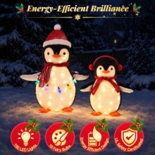 Christmas Penguin Decorations Outdoor, 2-Piece Lighted Pop Up Penguin Decor with Metal Base, Collapsible Christmas Yard Decorations for Lawn Front Porch, 150 LED Lights, Red - view 4 of 5 | KMFURNILA
