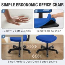 Office Computer Desk Mesh Chair, Ergonomic Small Low-Back Swivel Rolling Chairs with Wheels, Armless Comfy Seat Lumbar Support for Home, Small Spaces, Bedroom, Study, Student, Adults, Blue - view 4 of 5 | KMFURNILA