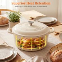 Enameled Cast Iron Dutch Oven 6 Quart with Lid, Beige - view 3 of 5 | KMFURNILA