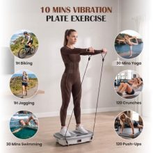 Vibration Plate Exercise Machine, Vibrating Platform Full Body Workout with Auto Modes & Pull Ropes for Weight Loss & Muscle Toning, Smart LED Screen Vibrating Shaker for Home Gym - view 4 of 5 | KMFURNILA