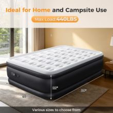 Air Mattress Queen with Built-in Pump, Inflatable Blow Up Camping Mattress with 22″ Raised Comfort for Home, Portable Mattress 660 lbs Weight Capacity, Double Height & Non-Slip Bottom - view 2 of 5 | KMFURNILA