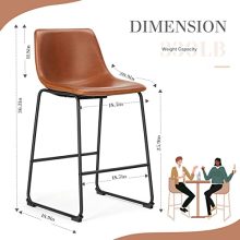 Modern 26-Inch Counter Height Bar Stool Set of 2, Faux Leather Upholstered Kitchen Island Chairs with Backrest and Sturdy Metal Frame, Coffee - view 2 of 5 | KMFURNILA