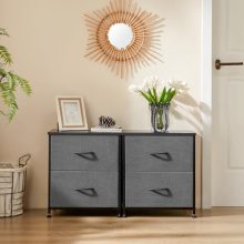 Grey Nightstands Set of 2 with Two Drawer Side Tables Living Room 2 Drawer Dresser Bedroom End Bedside Table Cabinet with Storage Night Stand, Wooden Top Metal Frame Handle, 20” Tall - view 2 of 5 | KMFURNILA