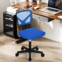 Office Computer Desk Mesh Chair, Ergonomic Small Low-Back Swivel Rolling Chairs with Wheels, Armless Comfy Seat Lumbar Support for Home, Small Spaces, Bedroom, Study, Student, Adults, Blue - view 2 of 5 | KMFURNILA