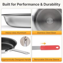 12 Inch Nonstick Frying Pan, Heavy-Gauge Aluminum Skillet with Ceramic Nonstick Coating & Stainless Steel Induction Base, Oven Safe, Red Hanging Handle - view 5 of 5 | KMFURNILA