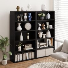 Black 5 Tier Bookshelf with Storage Wooden Bookcase Tall Book Shlef, Standing Bookcases Organizer Adjustable, Display Storage Shelves Sturdy for Bedroom Living Room Home Office, 53”H - view 2 of 5 | KMFURNILA