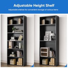 Black 6 Tier Bookshelf with Storage Wooden Bookcase Tall Book Shelf, Standing Bookcases Organizer Adjustable, Display Storage Shelves Sturdy for Bedroom Living Room Home Office, 63”H - view 4 of 5 | KMFURNILA