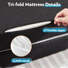 Folding Memory Foam Pads, 4″ Tri-Fold Single Topper with Washable Cover, Non-Slip Portable Guest Floor Bed for Travel Camping - view 3 of 5 | KMFURNILA