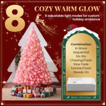 Pre-Lit Pink Artificial Christmas Tree with Warm White Lights - view 4 of 5 | KMFURNILA