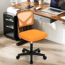 Office Computer Desk Mesh Chair, Ergonomic Small Low-Back Swivel Rolling Chairs with Wheels, Armless Comfy Seat Lumbar Support for Home, Small Spaces, Bedroom, Study, Student, Adults, Orange - view 2 of 5 | KMFURNILA