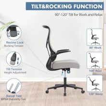 Ergonomic Office Desk Mesh Computer Chair High Back, Rolling Swivel Home Gaming Chairs with Wheels Comfy Lumbar Support, Flip-up Arms, 120° Tilt for Bedroom, Study, Work, Student, Grey - view 4 of 5 | KMFURNILA