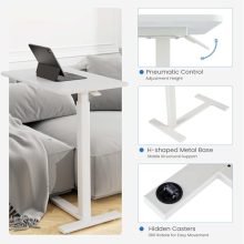 Bedside Table with Wheels Hospital Over Bed Table Trays for Eating, Adjustable Height Rolling Desk Portable Mobile Laptop Desk for Home Medical Breakfast TV Counch with Metal Base, Milky - view 5 of 5 | KMFURNILA