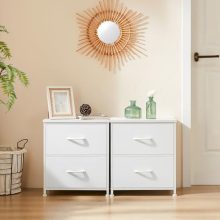 White Nightstands Set of 2 with Two Drawer Side Tables Living Room 2 Drawer Dresser Bedroom End Bedside Table Cabinet with Storage Night Stand, Wooden Top Metal Frame Handle, 20” Tall - view 2 of 5 | KMFURNILA