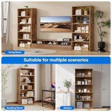 5 Tier Bookshelf with Storage Wooden Bookcase Tall Book Shelf, Standing Bookcases Organizer Adjustable Display Storage Shelves Sturdy for Bedroom Living Room Home Office 53”H Oak Brown - view 5 of 5 | KMFURNILA