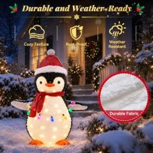 Christmas Penguin Decorations Outdoor, 2-Piece Lighted Pop Up Penguin Decor with Metal Base, Collapsible Christmas Yard Decorations for Lawn Front Porch, 150 LED Lights, Red - view 3 of 5 | KMFURNILA