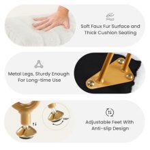 Vanity Stool Chair Faux Fur with Storage, Soft Ottomans 4 Metal Legs with Adjustable Anti-Slip Feet Thick Padded Seat Modern Multifunctional Bedroom Chairs for Makeup - view 4 of 5 | KMFURNILA