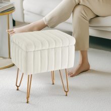 Vanity Stool Chair Faux Fur with Storage, Soft Ottomans 4 Metal Legs with Adjustable Anti-Slip Feet Thick Padded Seat Modern Multifunctional Bedroom Chairs for Makeup - view 5 of 5 | KMFURNILA