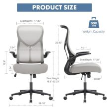 Ergonomic Office Desk Mesh Computer Chair High Back, Rolling Swivel Home Gaming Chairs with Wheels Comfy Lumbar Support, Flip-up Arms, 120° Tilt for Bedroom, Study, Work, Student, Grey - view 3 of 5 | KMFURNILA
