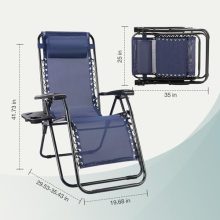 2PC Folding Chaise Lounge, Outdoor Sun Tanning Chairs with Pillow, Zero Gravity Chairs with Reclining Back Cup Holder, Steel Frame & Breathable Mesh for Beach, Yard, Patio, Poolside, Blue - view 2 of 5 | KMFURNILA