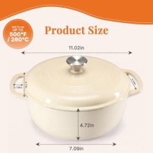 Enameled Cast Iron Dutch Oven 6 Quart with Lid, Beige - view 2 of 5 | KMFURNILA