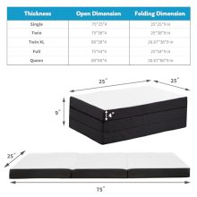 Folding Memory Foam Pads, 4″ Tri-Fold Single Topper with Washable Cover, Non-Slip Portable Guest Floor Bed for Travel Camping - view 2 of 5 | KMFURNILA