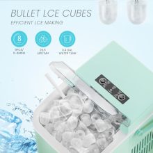 Ice Makers Countertop, Portable Ice Machine with Handle, 6 Mins 9 Bullet Cubes with Basket and Scoop, 26lbs in 24Hrs, Auto-Cleaning, for Home, Kitchen, RV, Camping, Green - view 3 of 5 | KMFURNILA