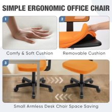 Office Computer Desk Mesh Chair, Ergonomic Small Low-Back Swivel Rolling Chairs with Wheels, Armless Comfy Seat Lumbar Support for Home, Small Spaces, Bedroom, Study, Student, Adults, Orange - view 4 of 5 | KMFURNILA