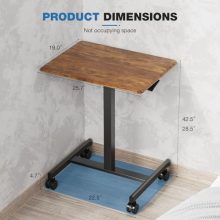 Rolling Laptop Stand Small Standing Desk with Wheels, Adjustable Height Rolling Table with Metal Base Lockable Catsers, Computer Rolling Table for Couch Home Office, 25.7” × 19” Brown - view 2 of 5 | KMFURNILA