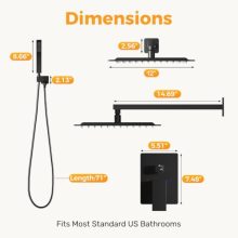 12 Inch Rainfall Shower System with Handheld Spray Matte Black - view 2 of 5 | KMFURNILA
