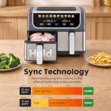 2 Baskets Air Fryer 9.5 QT, 10 in 1 Dual Air Fryers with Ceramic Crisper Plate, 80-450°F Wide Temp, Smart Cooking Mode with Match & Sync Cook, Shake Reminder, Roast, Defrost, Bake, Grey - view 4 of 5 | KMFURNILA