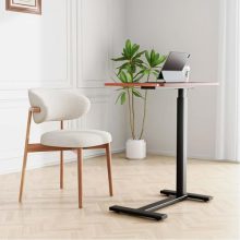 Bedside Table with Wheels Hospital Over Bed Table Trays for Eating, Adjustable Height Rolling Desk Portable Mobile Laptop Desk for Home Medical Breakfast TV Counch with Metal Base, Brown - view 2 of 5 | KMFURNILA