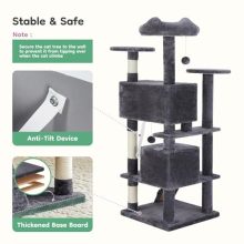 54 Inch Cat Tree Tower, Multi-Level Trees with Scratching Posts, Pet House with Round Platform, Toy Balls, Top Perch, Hammock Basket, Indoor Cat Condo for Cats of All Ages, Gray - view 4 of 5 | KMFURNILA
