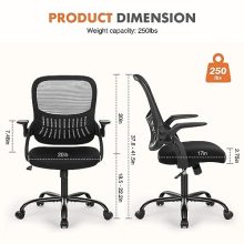 Mesh Office Chair, Ergonomic Mid-Back Mesh Swivel Task Computer Desk Chairs with Wheels, Lumbar Support, Comfy Flip-up Arms for Home, Bedroom, Study, Student, Ink - view 3 of 5 | KMFURNILA
