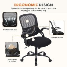Mesh Office Chair, Ergonomic Mid-Back Mesh Swivel Task Computer Desk Chairs with Wheels, Lumbar Support, Comfy Flip-up Arms for Home, Bedroom, Study, Student, Ink - view 4 of 5 | KMFURNILA